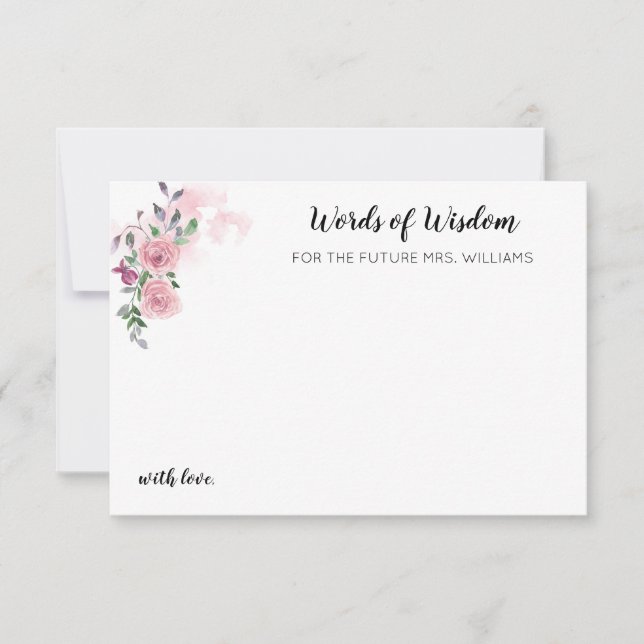 Pink Floral Rose Watercolor Bridal Shower Advice Card (Front)