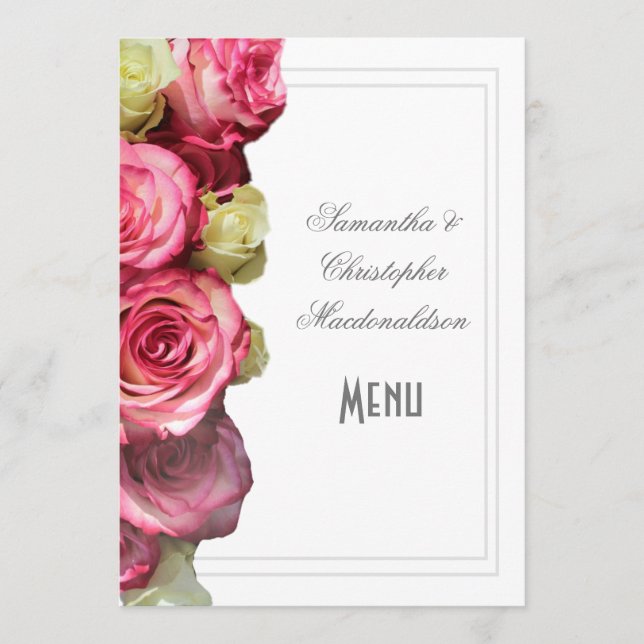 Pink floral rose wedding menu (Front)