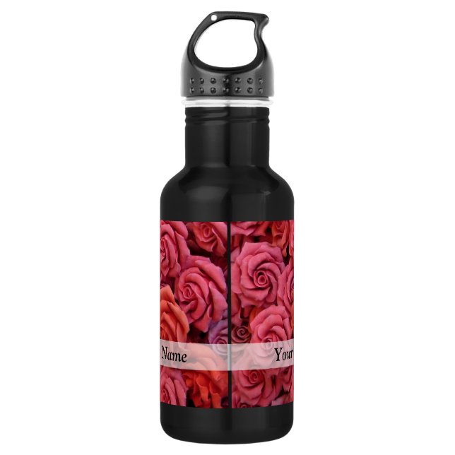 Pink floral roses 532 ml water bottle (Front)