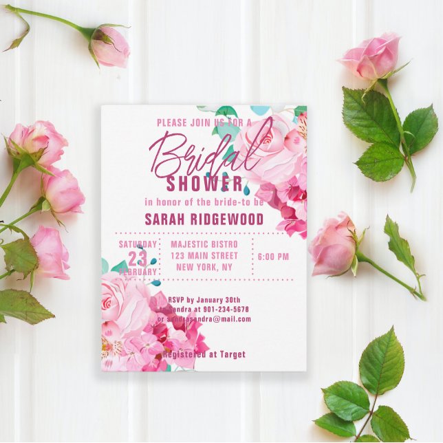 Pink Floral Roses Bouquets Bohemian Bridal Shower (Creator Uploaded)