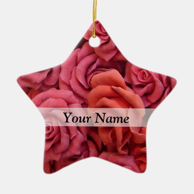 Pink floral roses ceramic tree decoration (Front)