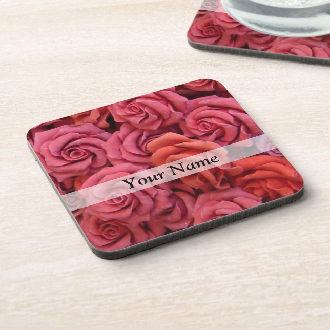 Pink floral roses coaster (Left Side)