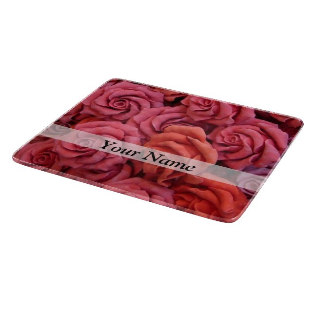 Pink floral roses cutting board (Corner)