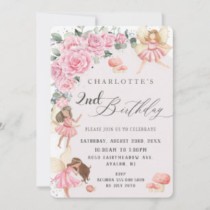 Pink Floral Roses Fairies Arch Birthday Party Invitation