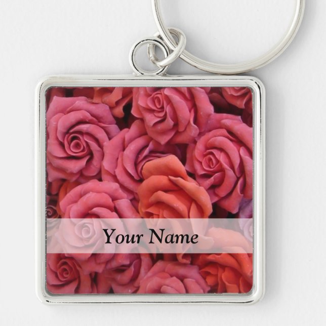 Pink floral roses key ring (Front)
