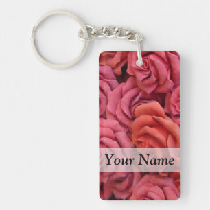 Pink floral roses key ring