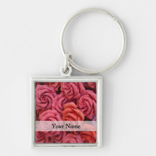 Pink floral roses key ring
