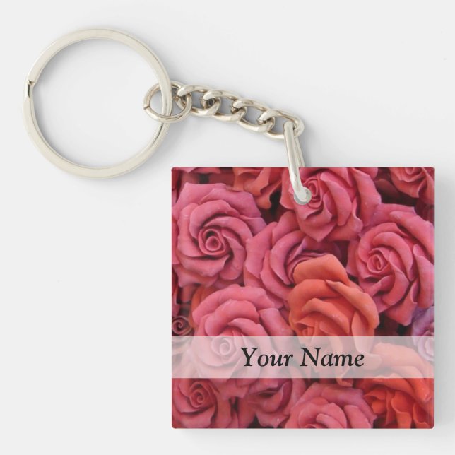 Pink floral roses key ring (Front)