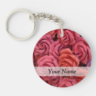 Pink floral roses key ring