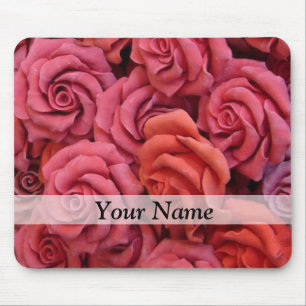 Pink floral roses mouse mat