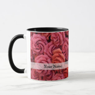 Pink floral roses mug