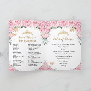 Pink Floral Roses Quinceanera Princess Butterflies Programme