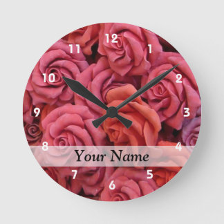 Pink floral roses round clock