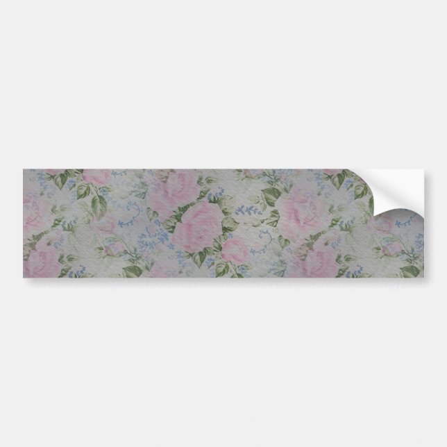 Pink Floral Roses Vintage Bumper Sticker (Front)
