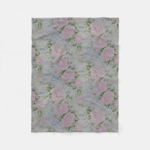 Pink Floral Roses Vintage Fleece Blanket