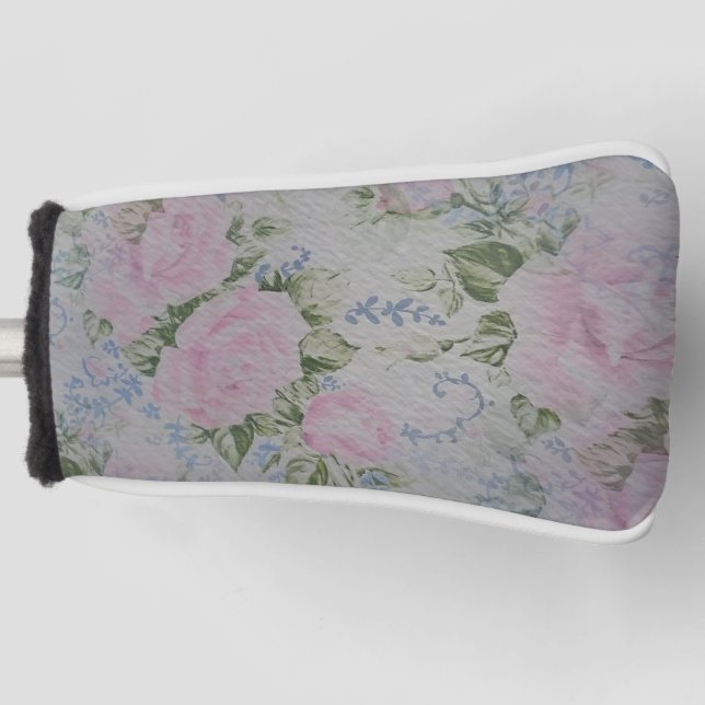 Pink Floral Roses Vintage Golf Head Cover (Front)