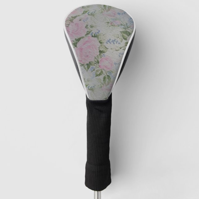Pink Floral Roses Vintage Golf Head Cover (Front)