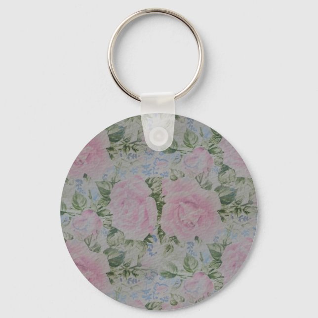 Pink Floral Roses Vintage Key Ring (Front)