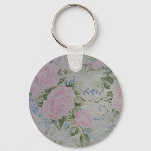 Pink Floral Roses Vintage Key Ring