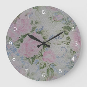 Pink Floral Roses Vintage Large Clock