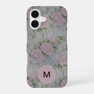 Pink Floral Roses Vintage Monogram iPhone 16 Case