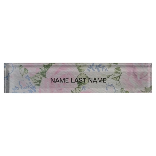 Pink Floral Roses Vintage Nameplate (Front)