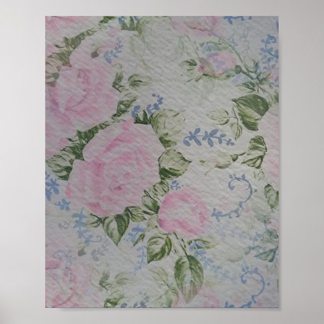 Pink Floral Roses Vintage Poster (Front)