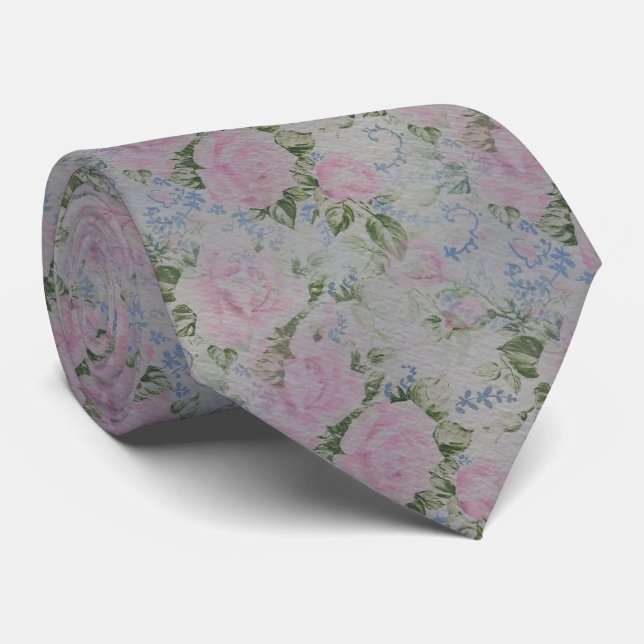 Pink Floral Roses Vintage Tie (Rolled)
