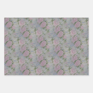 Pink Floral Roses Vintage Wrapping Paper Sheet