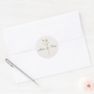 Pink Floral Round Stickers for Wedding Packaging