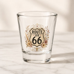 Pink Floral Route 66 Barware Style Shot Glass