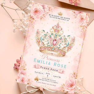 Pink Floral Royal Birthday Invitation