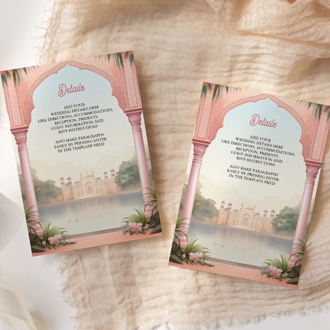 Pink Floral Royal Indian Palace Wedding Enclosure Card (Creator Uploaded)