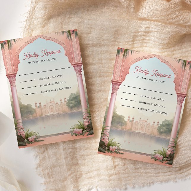 Pink Floral Royal Indian Palace Wedding RSVP Card (Creator Uploaded)