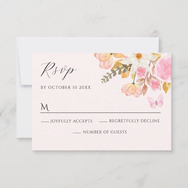 Pink floral  RSVP card (Front)
