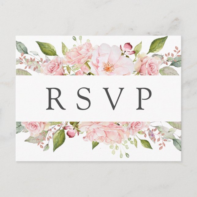 Pink Floral RSVP Postcard with Meal Choice (Front)