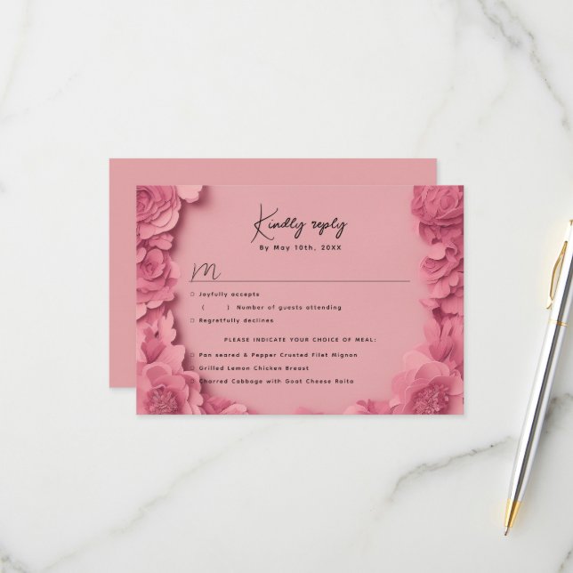 Pink floral RSVP w meal choices (Front/Back In Situ)