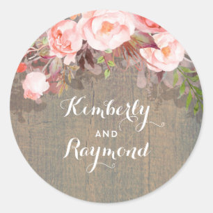 Pink Floral Rustic Barn Wedding Classic Round Sticker