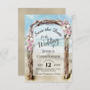 Pink Floral Rustic Driftwood Beach Arbor Wedding Save The Date