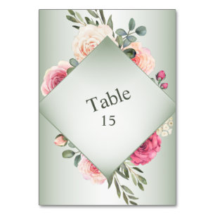 Pink Floral Rustic Geometric Green Party Table Number