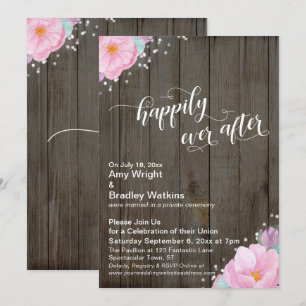 Pink Floral Rustic Happily Ever After Reception Invitation
