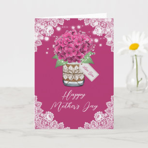Pink Floral Rustic Lace Hydrangea Mother's Day Card
