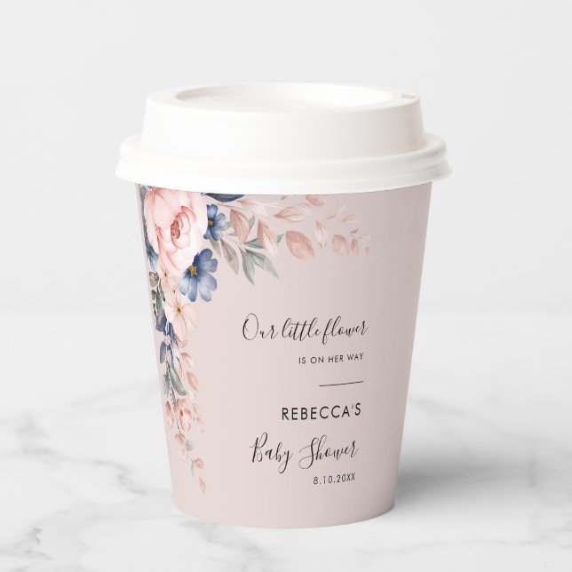 Pink Floral Rustic Modern Baby Shower Paper Cups (Front)