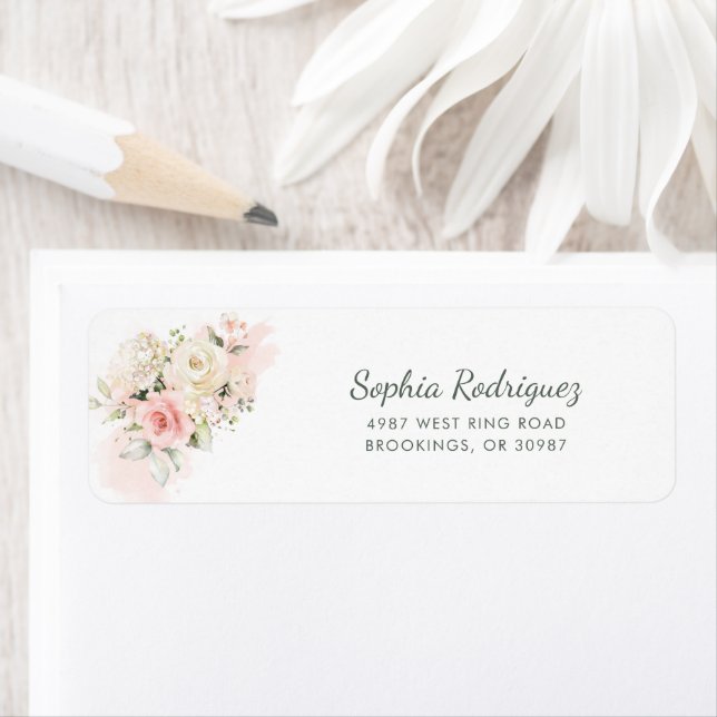 Pink Floral Rustic Script Return Address (Insitu)