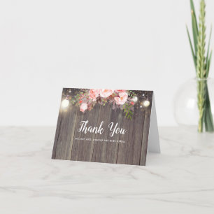Pink Floral Rustic Wedding Thank You Card