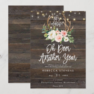 pink floral rustic wood lights birthday party invitation