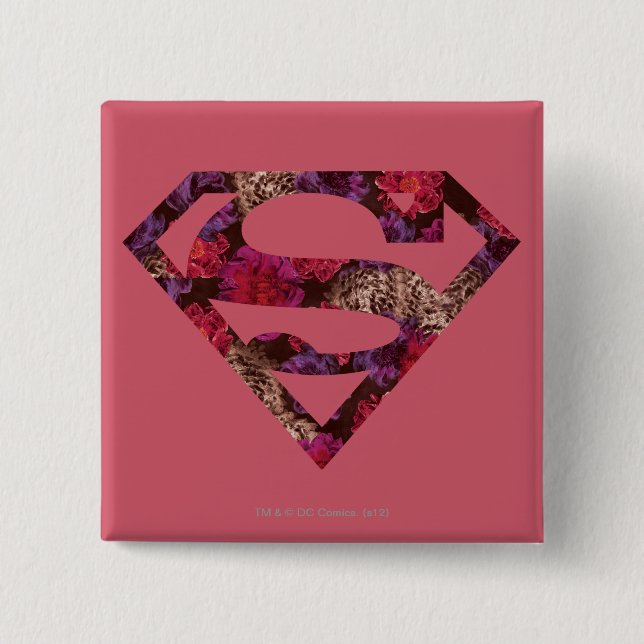 Pink Floral S-Shield 15 Cm Square Badge (Front)
