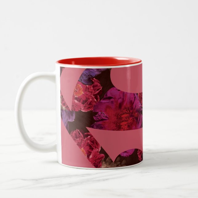 Pink Floral S-Shield Two-Tone Coffee Mug (Left)