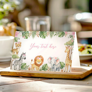 Pink Floral Safari Animals Girl Birthday Food Tent Place Card