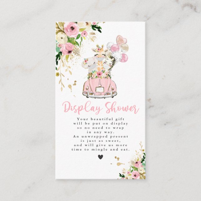 Pink Floral Safari Baby Shower Display Shower Enclosure Card (Front)